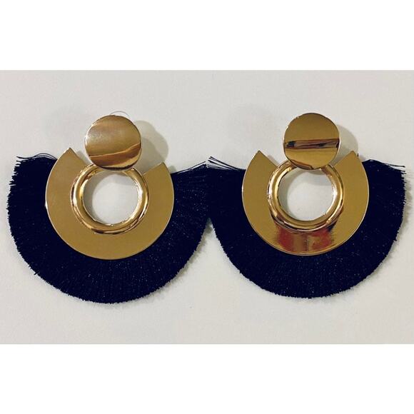 Gold & Black Tassel Circle Earrings - Picture 1 of 2